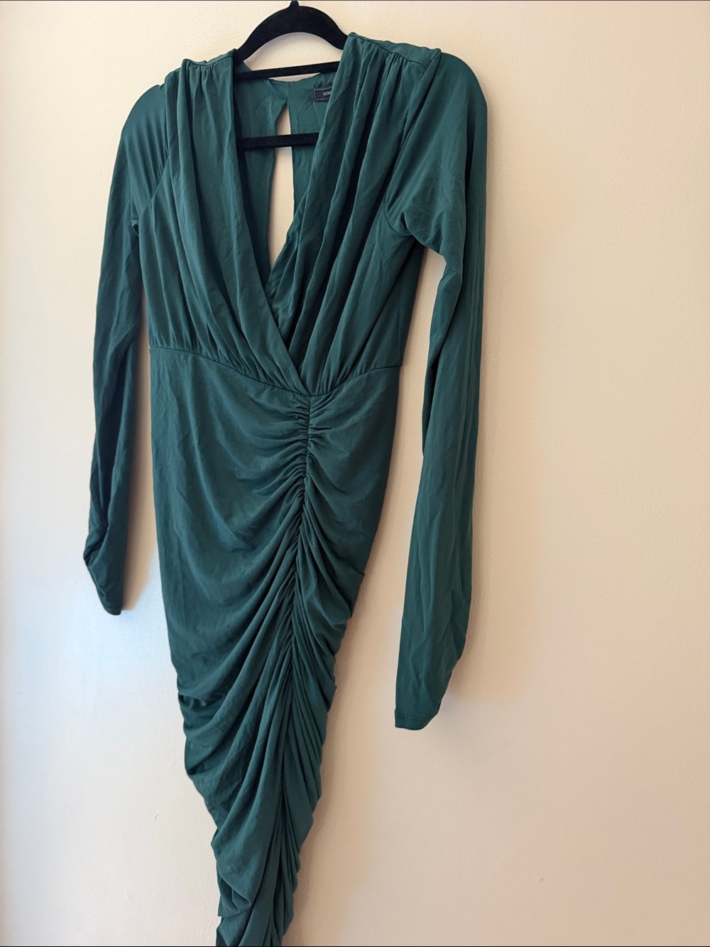 BCBGMaxAzria Teal Long-Sleeve Ruched Wrap Dress